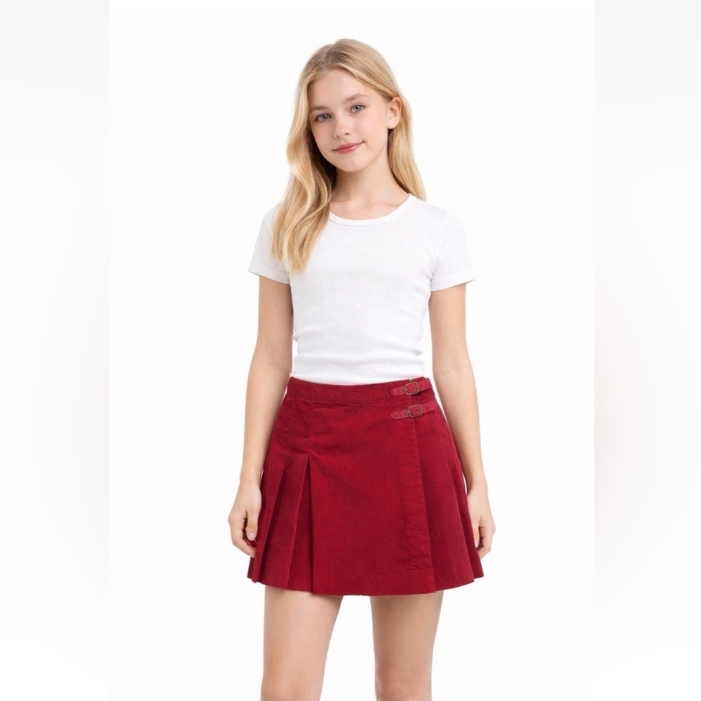 Polo Ralph Lauren Girls Red Corduroy Pleated Kilt Skirt Girls Size L 12 Preppy